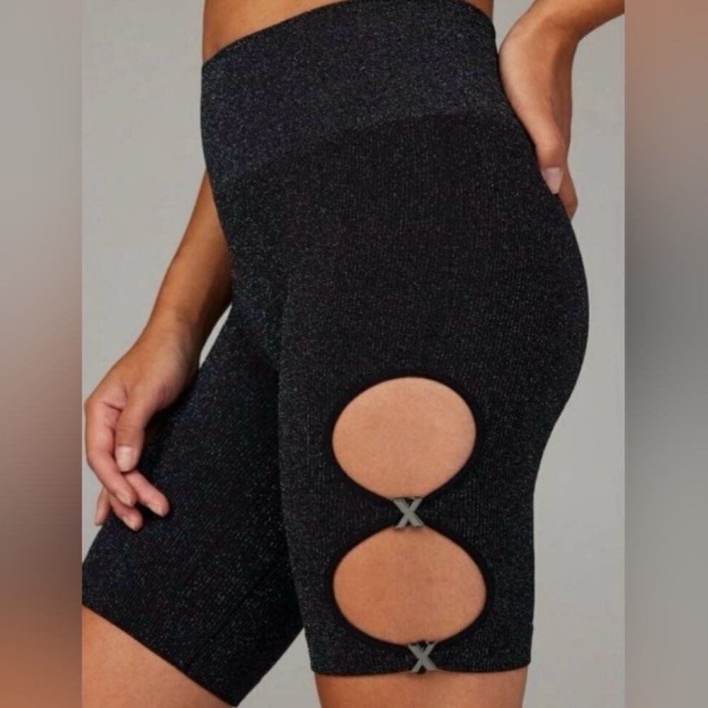 Savage X Fenty BAWDY Double Knit Black Caviar Glitter Bike Shorts Size S NWT